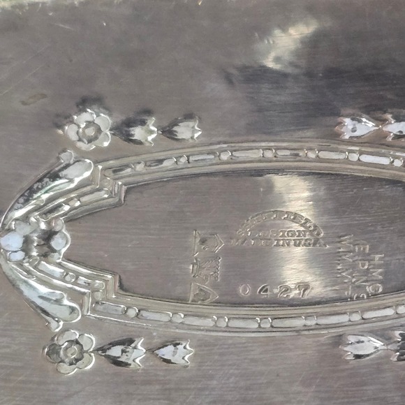 Vtg The Sheffield Silver Co Plated Ornate Oval Serving dishTray 13.5 x 6.5 USA - Picture 3 of 6